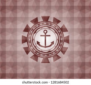 anchor icon inside red seamless emblem with geometric background.