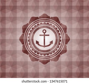anchor icon inside red seamless emblem with geometric background.