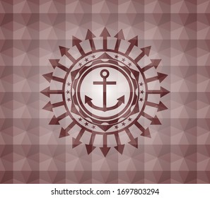 anchor icon inside red seamless geometric pattern emblem. Seamless.