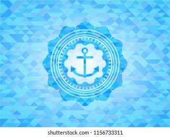 anchor icon inside sky blue mosaic emblem