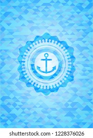 anchor icon inside sky blue emblem with mosaic ecological style background