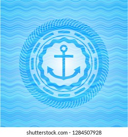 anchor icon inside sky blue water badge.