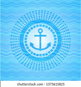 anchor icon inside sky blue water wave style badge.