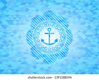 anchor icon inside sky blue emblem with triangle mosaic background