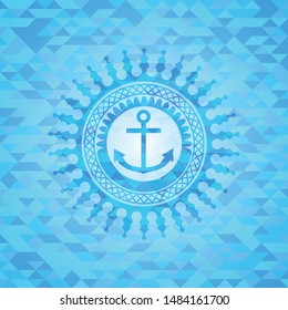 anchor icon inside sky blue emblem with triangle mosaic background