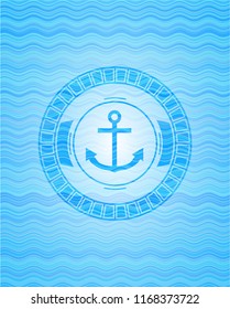 anchor icon inside water wave style emblem.
