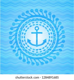 anchor icon inside water wave concept badge.