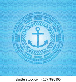 anchor icon inside water wave style badge.