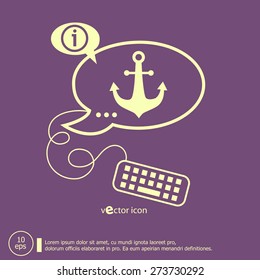 Anchor icon and keyboard design elements. Line icons for application development, web page coding and programming, creative process 
