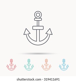Anchor icon. Nautical drogue sign. Sea and sailing symbol. Linear icons on white background. Vector