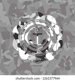 anchor icon on grey camouflage pattern