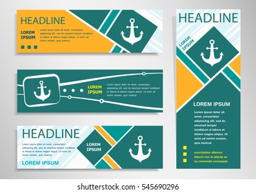 Anchor icon on horizontal and vertical discount banner, header. Modern banner design template