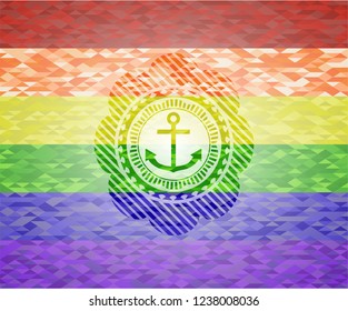 anchor icon on mosaic background with the colors of the LGBT flag