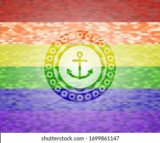 anchor icon on mosaic background with the colors of the LGBT flag