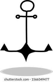 Anchor icon on white background, flat design, hand drawing. Illustration of symbol sailing, contour of symbol black