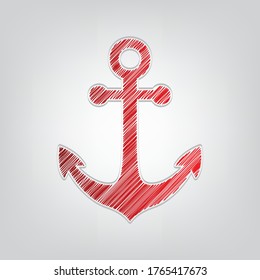 Anchor icon. Red gradient scribble Icon with artistic contour gray String on light gray Background. Illustration.