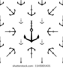 Anchor Icon Seamless Pattern, Flat Vector Art Illustration