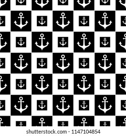 Anchor Icon Seamless Pattern, Flat Vector Art Illustration