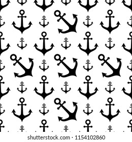 Anchor Icon Seamless Pattern, Flat Vector Art Illustration