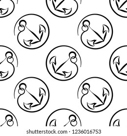 Anchor Icon Seamless Pattern, Flat Vector Art Illustration