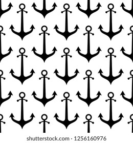 Anchor Icon Seamless Pattern, Flat Vector Art Illustration