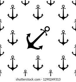 Anchor Icon Seamless Pattern, Flat Vector Art Illustration