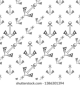 Anchor Icon Seamless Pattern, Flat Vector Art Illustration