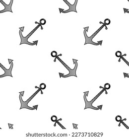 Anchor Icon Seamless Pattern, Flat Vector Art Illustration