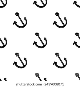 Anchor Icon Seamless Pattern, Ship Anchor Icon Vector Art Illustration
