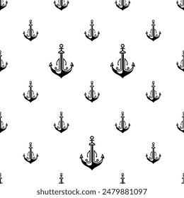 Anchor Icon Seamless Pattern, Ship Anchor Icon Vector Art Illustration