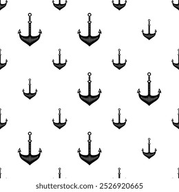 Anchor Icon Seamless Pattern, Ship Anchor Icon Vector Art Illustration