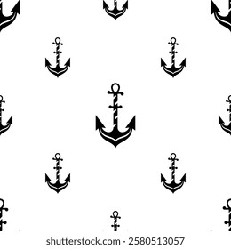 Anchor Icon Seamless Pattern, Ship Anchor Icon Vector Art Illustration