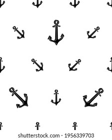 Anchor Icon Seamless Pattern,  Water Vessel Anchor Vector Art Illustration