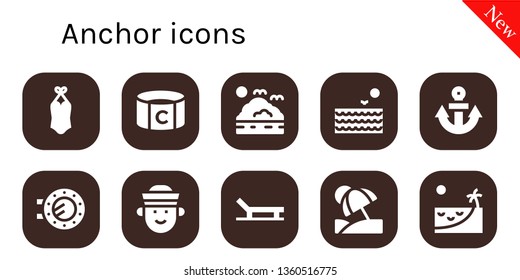 anchor icon set. 10 filled anchor icons.  Collection Of - Swimsuit, Captain, Sea, Anchor, Porthole, Sailor, Beach, Vacation
