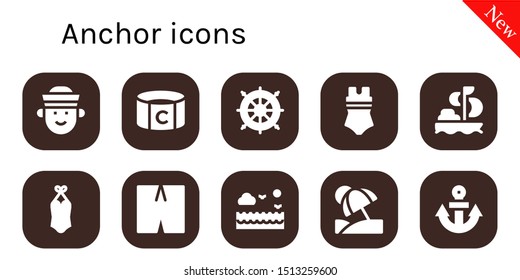 anchor icon set. 10 filled anchor icons.  Collection Of - Sailor, Captain, Helm, Swimsuit, Sailing, Sea, Vacation, Anchor icons