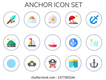 anchor icon set. 15 flat anchor icons.  Collection Of - harpoon, sea, sailing, summer, sailboat, beach, pirates, pirate, swimsuit