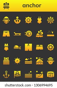 anchor icon set. 26 filled anchor icons.  Collection Of - Hipster, Artboard, Anchor, Helm, Swimsuit, Beach, Porthole, Sailing, Sea, Pirate, Sailor, Summer, Captain