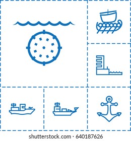 Anchor icon. set of 6 anchor outline icons such as harbor, anchor