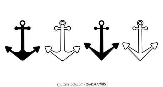 Anchor icon set. Black vector illustration.