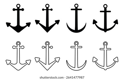 Anchor icon set. Black vector illustration.