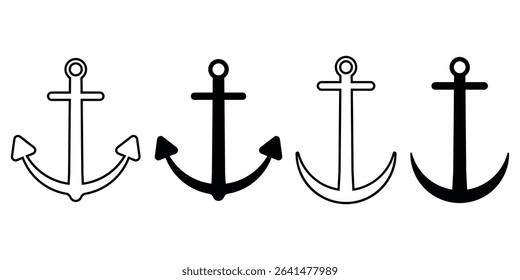 Anchor icon set. Black vector illustration.