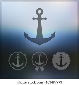 Anchor icon set on blurry background. Vector illustration