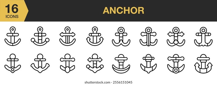 Anchor icon set. Outline icons vector collection.
