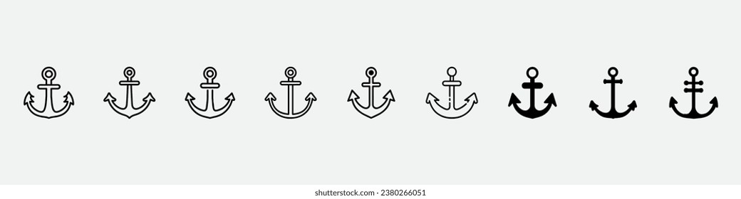 Anchor icon set. Anchor symbol logo. nautical marine icon. Anchor icon, Anchor vector icon logo boat symbol pirate helm Nautical maritime, maritime outline icons set.