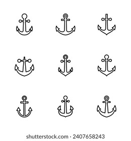 Anchor icon set. Anchor symbol logo. Anchor marine icon.