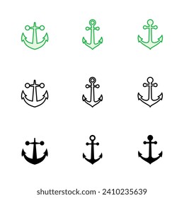 Anchor icon set. Anchor symbol logo. Anchor marine icon.
