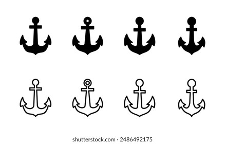 Anchor icon set. Anchor symbol logo. Anchor marine icon.