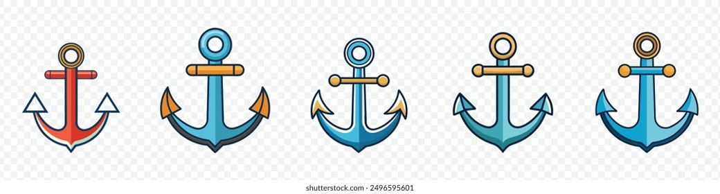 Ankersymbolsatz. Logo des Ankersymbols. Anker Marine Ikone. Symbolvorlage für Anker. Vektorsymbol ankern, Symbole ankern. Logo für Boot