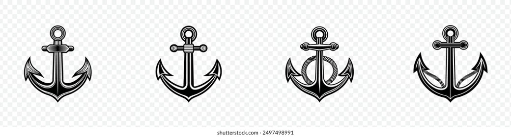 Anchor icon set. Anchor symbol logo. Anchor marine icon. Anchors icon template. Anchor vector icon, Anchors icons set. Logo for boat