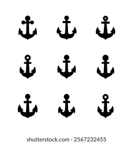 Anchor icon set. Anchor symbol logo. Anchor marine icon.